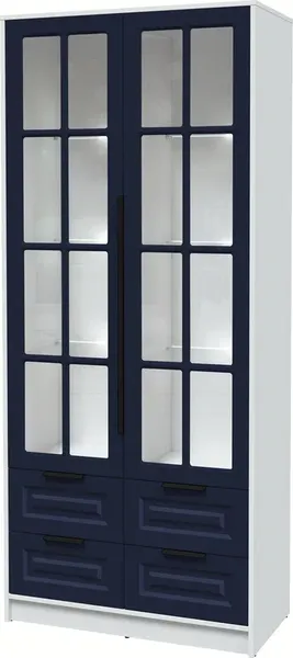 Изображение товара Шкаф с витриной Интерлиния Концепт КТ-ШВ2 с подсветкой Деко ( белый платинум/индиго)