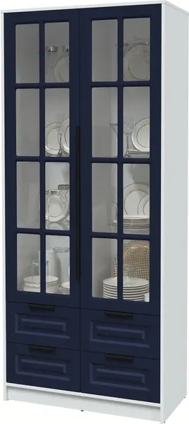 Изображение товара Шкаф с витриной Интерлиния Концепт КТ-ШВ2 Деко ( белый платинум/индиго)