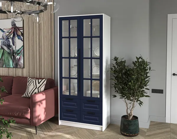 Изображение товара Шкаф с витриной Интерлиния Концепт КТ-ШВ2 Деко ( белый платинум/индиго)