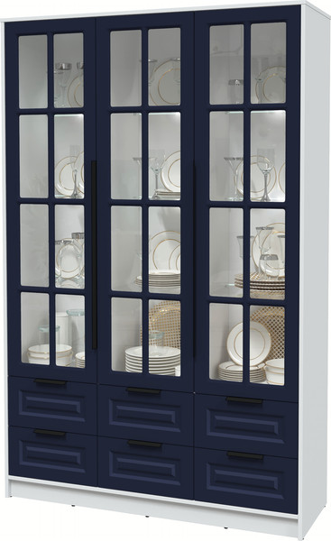 Изображение товара Шкаф с витриной Интерлиния Концепт КТ-ШВ3 с подсветкой Деко (белый платинум/индиго)