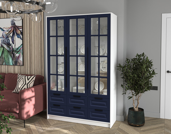 Изображение товара Шкаф с витриной Интерлиния Концепт КТ-ШВ3 Деко (белый платинум/индиго)