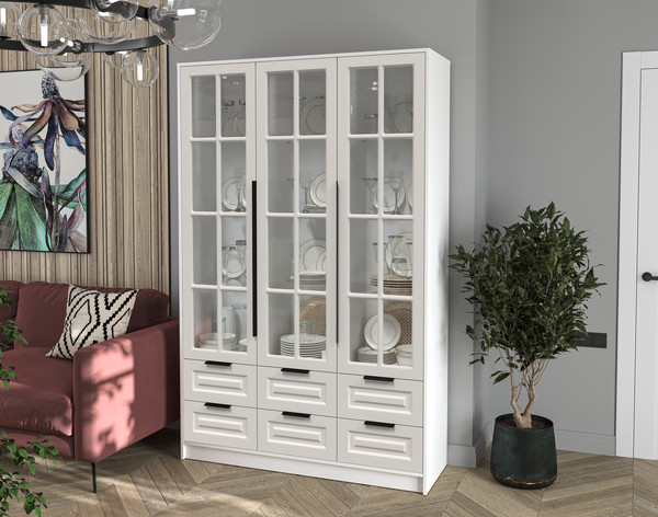 Изображение товара Шкаф с витриной Интерлиния Концепт КТ-ШВ3 Деко (белый платинум/кашемир)