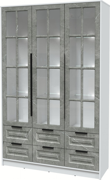 Изображение товара Шкаф с витриной Интерлиния Концепт КТ-ШВ3 с подсветкой Деко (белый платинум/керамика)