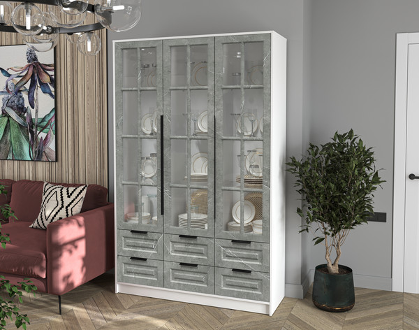 Изображение товара Шкаф с витриной Интерлиния Концепт КТ-ШВ3 Деко (белый платинум/керамика)