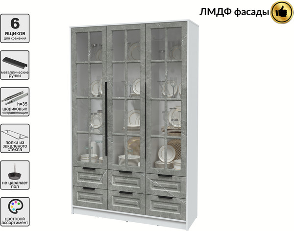 Изображение товара Шкаф с витриной Интерлиния Концепт КТ-ШВ3 Деко (белый платинум/керамика)