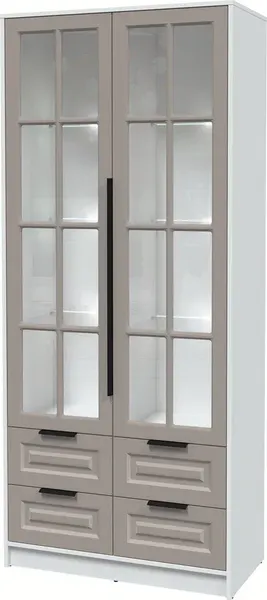 Изображение товара Шкаф с витриной Интерлиния Концепт КТ-ШВ2 с подсветкой Деко (белый платинум/луна)