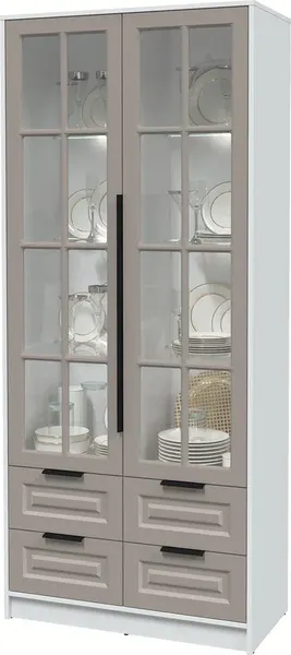 Изображение товара Шкаф с витриной Интерлиния Концепт КТ-ШВ2 с подсветкой Деко (белый платинум/луна)