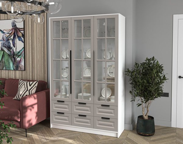 Изображение товара Шкаф с витриной Интерлиния Концепт КТ-ШВ3 Деко (белый платинум/луна)