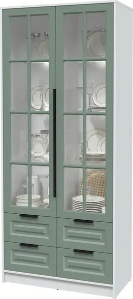 Изображение товара Шкаф с витриной Интерлиния Концепт КТ-ШВ2 с подсветкой Деко (белый платинум/мята)