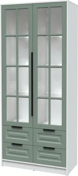 Изображение товара Шкаф с витриной Интерлиния Концепт КТ-ШВ2 с подсветкой Деко (белый платинум/мята)