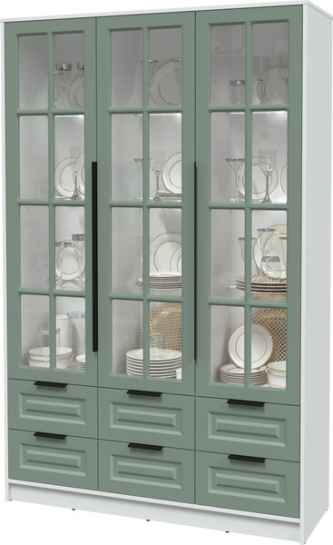 Изображение товара Шкаф с витриной Интерлиния Концепт КТ-ШВ3 с подсветкой Деко (белый платинум/мята)