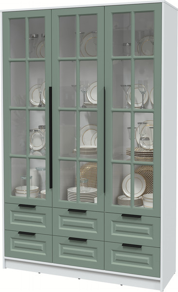 Изображение товара Шкаф с витриной Интерлиния Концепт КТ-ШВ3 Деко (белый платинум/мята)