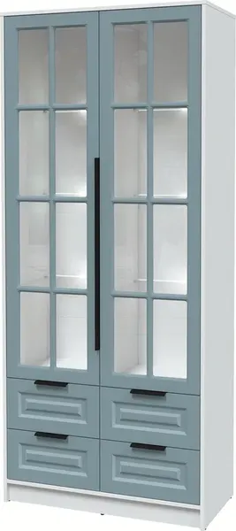 Изображение товара Шкаф с витриной Интерлиния Концепт КТ-ШВ2 с подсветкой Деко (белый платинум/океан)