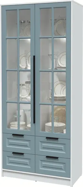 Изображение товара Шкаф с витриной Интерлиния Концепт КТ-ШВ2 с подсветкой Деко (белый платинум/океан)