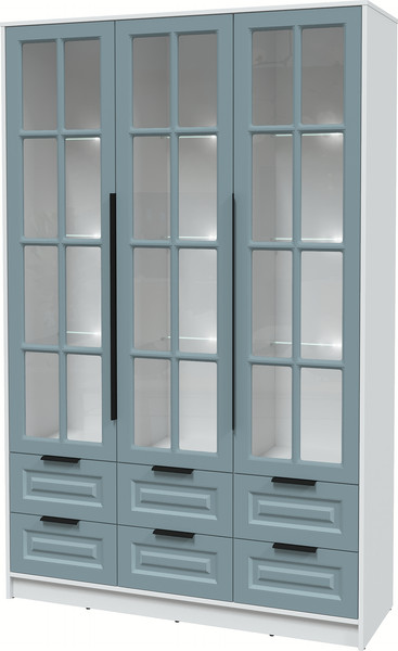 Изображение товара Шкаф с витриной Интерлиния Концепт КТ-ШВ3 с подсветкой Деко (белый платинум/океан)