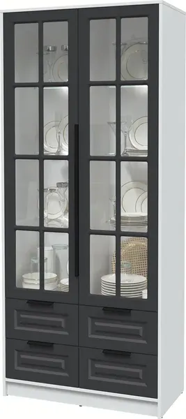 Изображение товара Шкаф с витриной Интерлиния Концепт КТ-ШВ2 с подсветкой Деко (белый платинум/пепел)