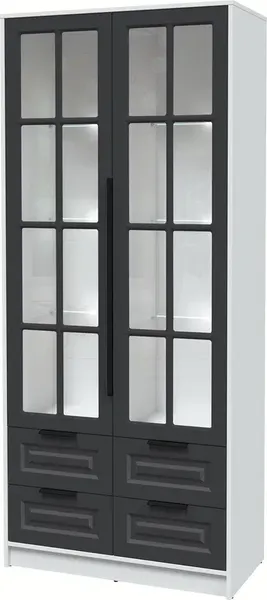 Изображение товара Шкаф с витриной Интерлиния Концепт КТ-ШВ2 с подсветкой Деко (белый платинум/пепел)