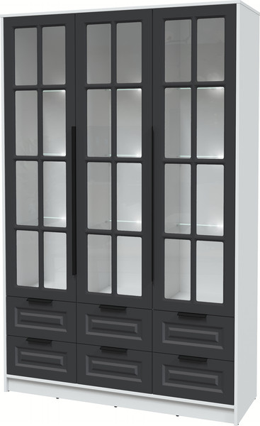 Изображение товара Шкаф с витриной Интерлиния Концепт КТ-ШВ3 с подсветкой Деко (белый платинум/пепел)