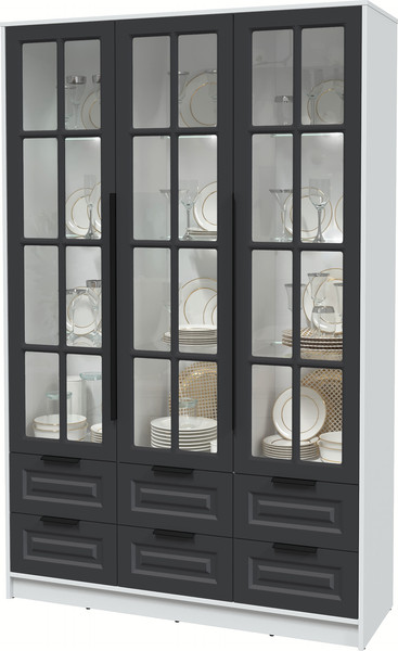 Изображение товара Шкаф с витриной Интерлиния Концепт КТ-ШВ3 с подсветкой Деко (белый платинум/пепел)