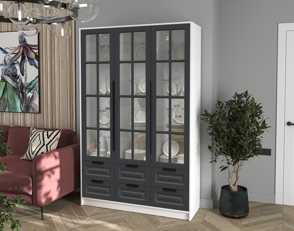 Изображение товара Шкаф с витриной Интерлиния Концепт КТ-ШВ3 Деко (белый платинум/пепел)