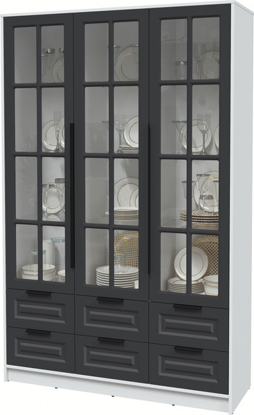 Изображение товара Шкаф с витриной Интерлиния Концепт КТ-ШВ3 Деко (белый платинум/пепел)