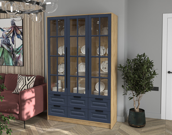 Изображение товара Шкаф с витриной Интерлиния Концепт КТ-ШВ3 Деко (дуб золотой/дуб королевский)