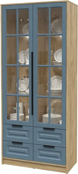 Изображение товара Шкаф с витриной Интерлиния Концепт КТ-ШВ2 с подсветкой Деко (дуб золотой/дуб лазурный)