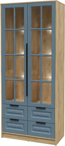 Изображение товара Шкаф с витриной Интерлиния Концепт КТ-ШВ2 с подсветкой Деко (дуб золотой/дуб лазурный)