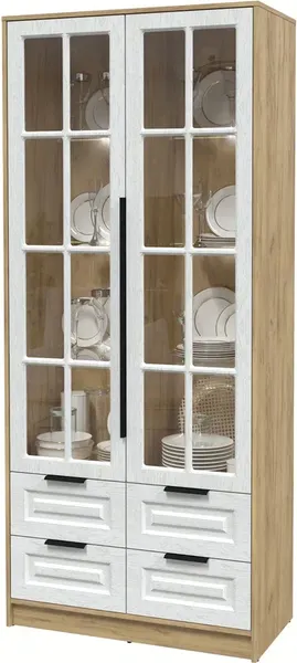 Изображение товара Шкаф с витриной Интерлиния  Концепт КТ-ШВ2 с подсветкой Деко (дуб золотой/дуб полярный)