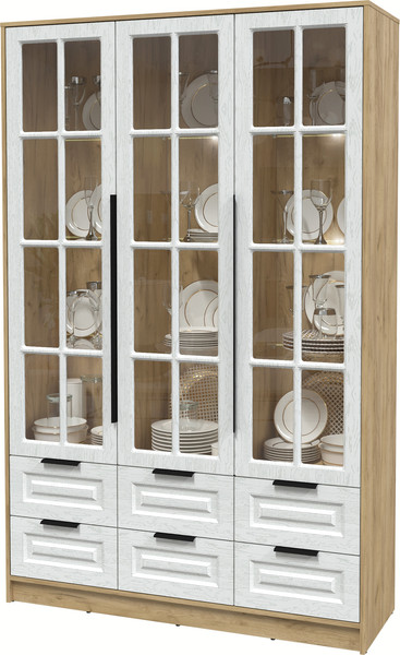 Изображение товара Шкаф с витриной Интерлиния Концепт КТ-ШВ3 с подсветкой Деко (дуб золотой/дуб полярный)