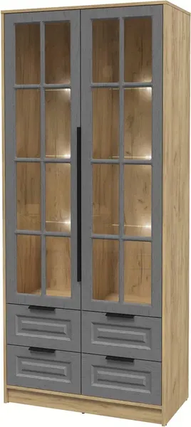 Изображение товара Шкаф с витриной Интерлиния Концепт КТ-ШВ2 с подсветкой Деко (дуб золотой/дуб серый)
