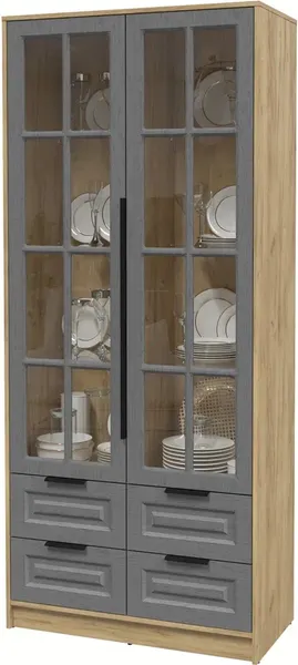 Изображение товара Шкаф с витриной Интерлиния  Концепт КТ-ШВ2 Деко (дуб золотой/дуб серый)