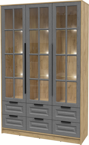 Изображение товара Шкаф с витриной Интерлиния Концепт КТ-ШВ3 с подсветкой Деко (дуб золотой/дуб серый)