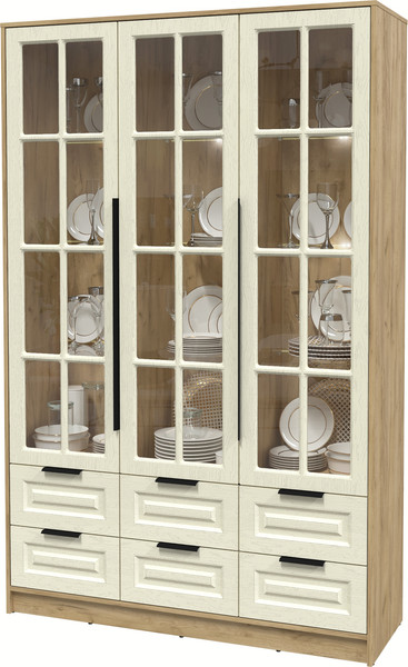 Изображение товара Шкаф с витриной Интерлиния Концепт КТ-ШВ3 с подсветкой Деко (дуб золотой/дуб снежный)