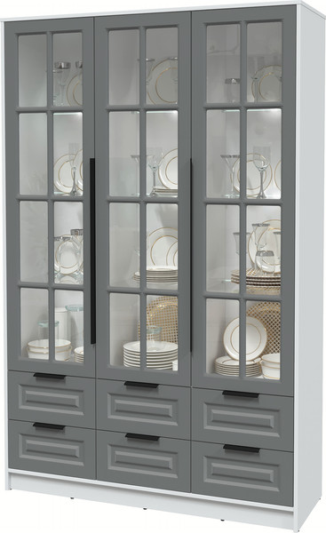 Изображение товара Шкаф с витриной Интерлиния Концепт КТ-ШВ3 с подсветкой Деко (белый платинум/серый)