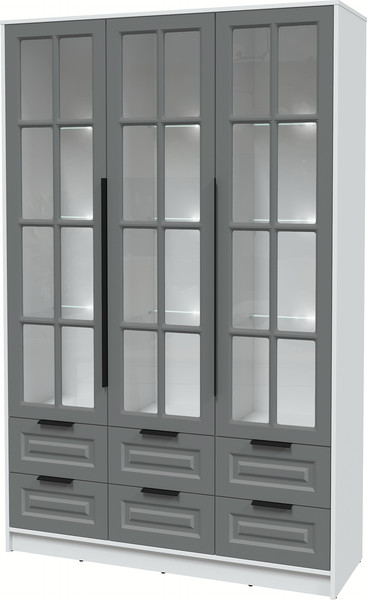 Изображение товара Шкаф с витриной Интерлиния Концепт КТ-ШВ3 с подсветкой Деко (белый платинум/серый)