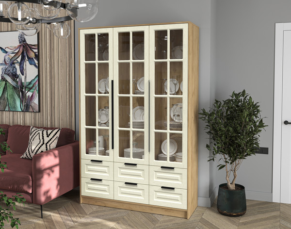 Изображение товара Шкаф с витриной Интерлиния Концепт КТ-ШВ3 Деко (дуб золотой/дуб снежный)