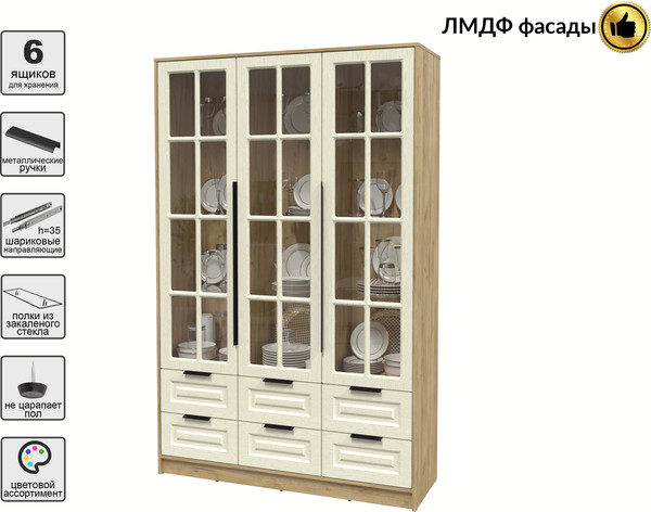 Изображение товара Шкаф с витриной Интерлиния Концепт КТ-ШВ3 Деко (дуб золотой/дуб снежный)