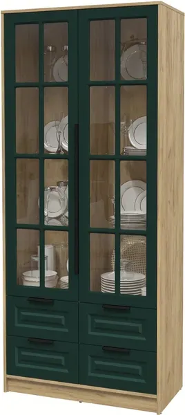 Изображение товара Шкаф с витриной Интерлиния  Концепт КТ-ШВ2 Деко (дуб золотой/изумруд)