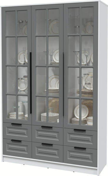 Изображение товара Шкаф с витриной Интерлиния Концепт КТ-ШВ3 Деко (белый платинум/серый)