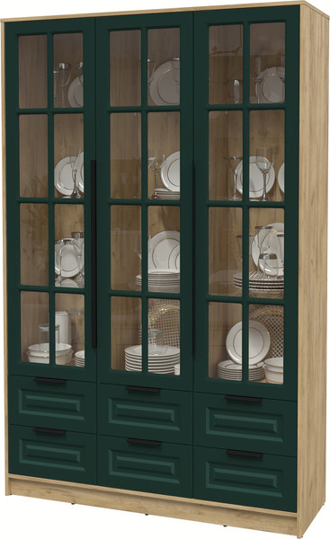 Изображение товара Шкаф с витриной Интерлиния Концепт КТ-ШВ3 Деко (дуб золотой/изумруд)