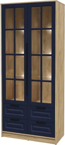 Изображение товара Шкаф с витриной Интерлиния Концепт КТ-ШВ2 с подсветкой Деко (дуб золотой/индиго)