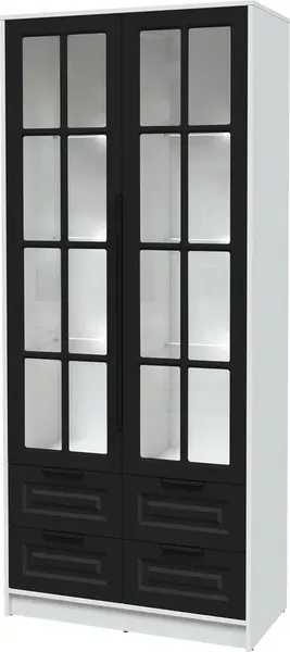 Изображение товара Шкаф с витриной Интерлиния Концепт КТ-ШВ2 с подсветкой Деко (белый платинум/черный)