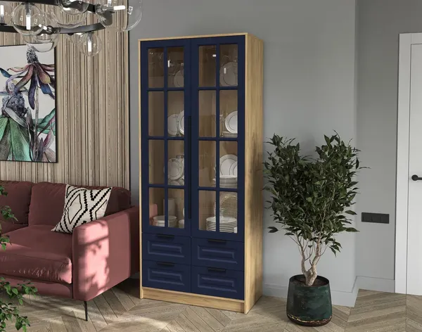 Изображение товара Шкаф с витриной Интерлиния Концепт КТ-ШВ2 Деко (дуб золотой/индиго)