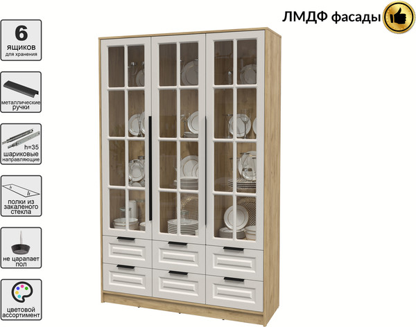 Изображение товара Шкаф с витриной Интерлиния Концепт КТ-ШВ3 Деко (дуб золотой/кашемир)