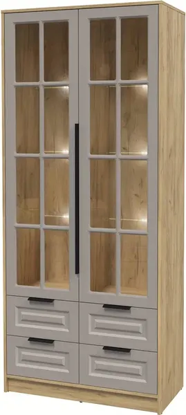 Изображение товара Шкаф с витриной Интерлиния Концепт КТ-ШВ2 с подсветкой Деко (дуб золотой/луна)