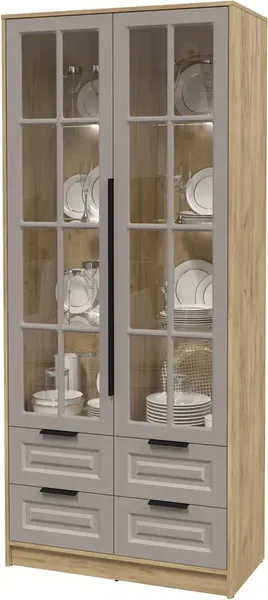 Изображение товара Шкаф с витриной Интерлиния Концепт КТ-ШВ2 с подсветкой Деко (дуб золотой/луна)