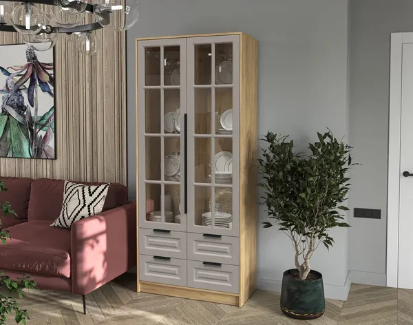 Изображение товара Шкаф с витриной Интерлиния Концепт КТ-ШВ2 Деко (дуб золотой/луна)