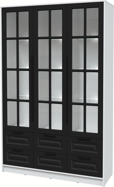 Изображение товара Шкаф с витриной Интерлиния Концепт КТ-ШВ3 с подсветкой Деко (белый платинум/черный)