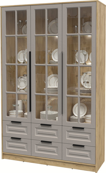 Изображение товара Шкаф с витриной Интерлиния  Концепт КТ-ШВ3 с подсветкой Деко (дуб золотой/луна)